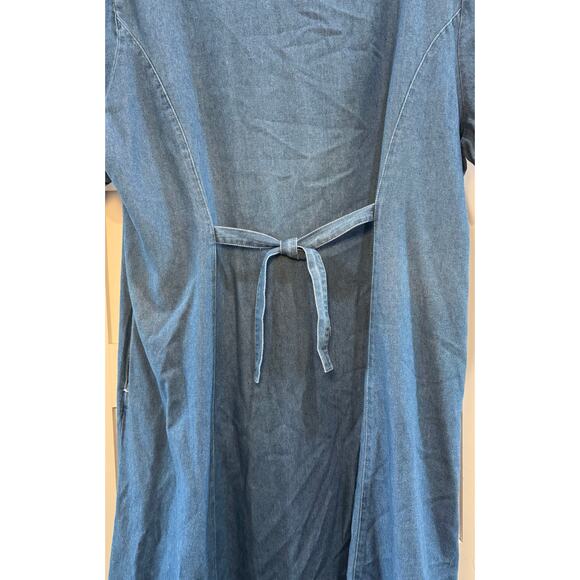 Koret City Blues Button Up Silver Embossed Button Tie Back Long Denim Dress 20W - Picture 12 of 13